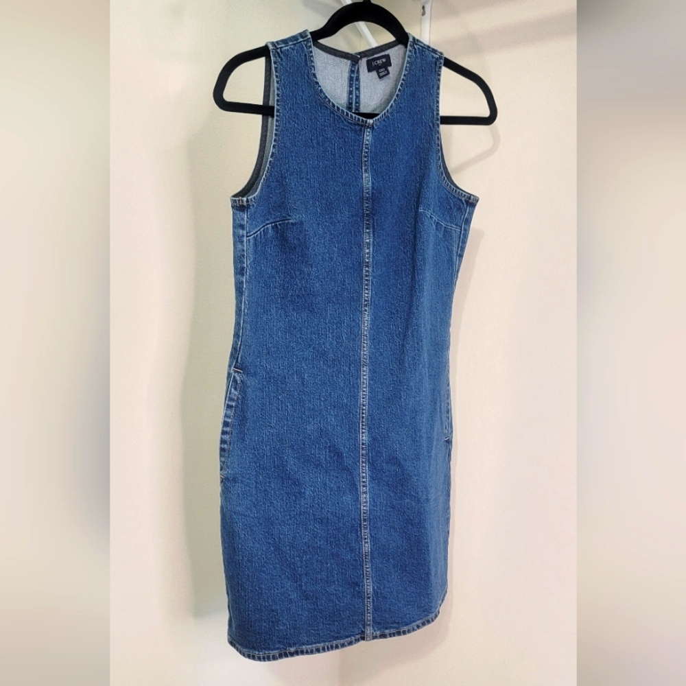 J Crew Womens Denim Midi Dress Size 00 Sleeveless Pockets Medium Wash